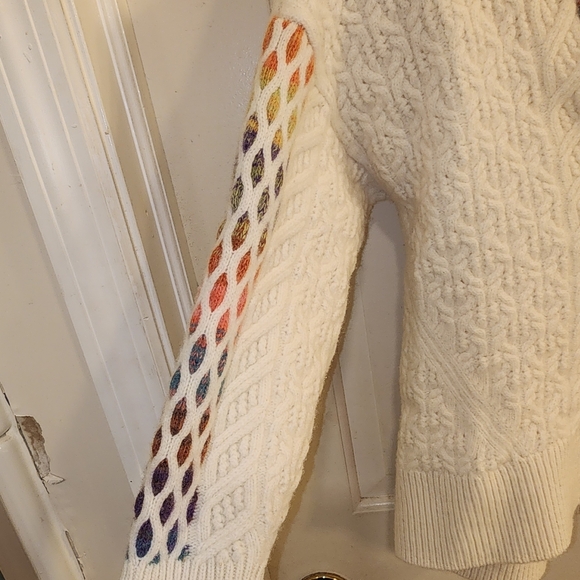 Anthropologie Maeve V-Neck Cable-Knit Wool Sweater Rainbow size MED - Picture 7 of 13